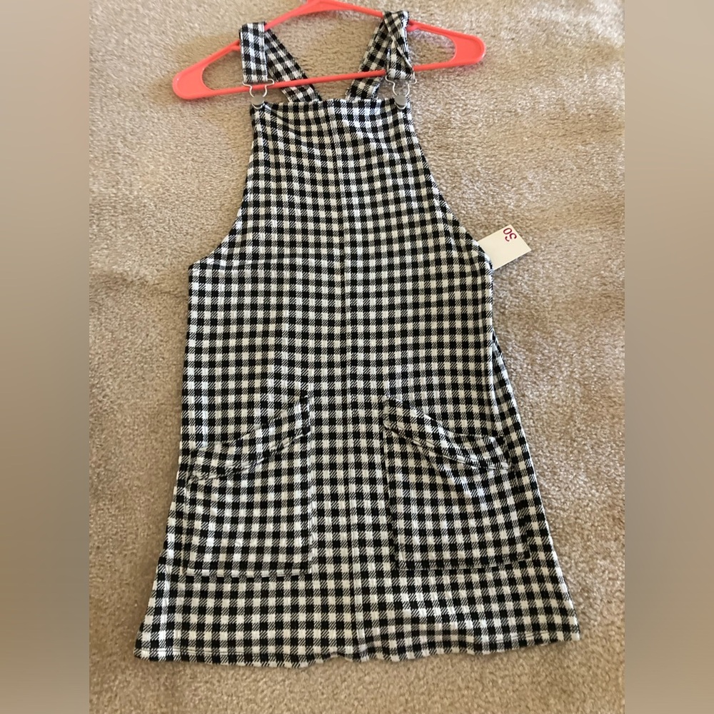 Black and white plaid overalls Womens
